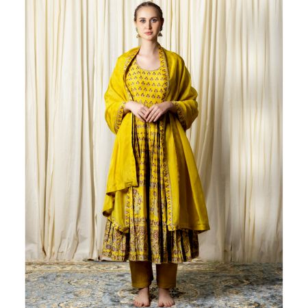 Yellow Gathered Anarkali Set